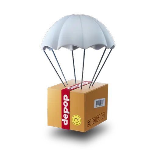 A Depop package attached to a parachute